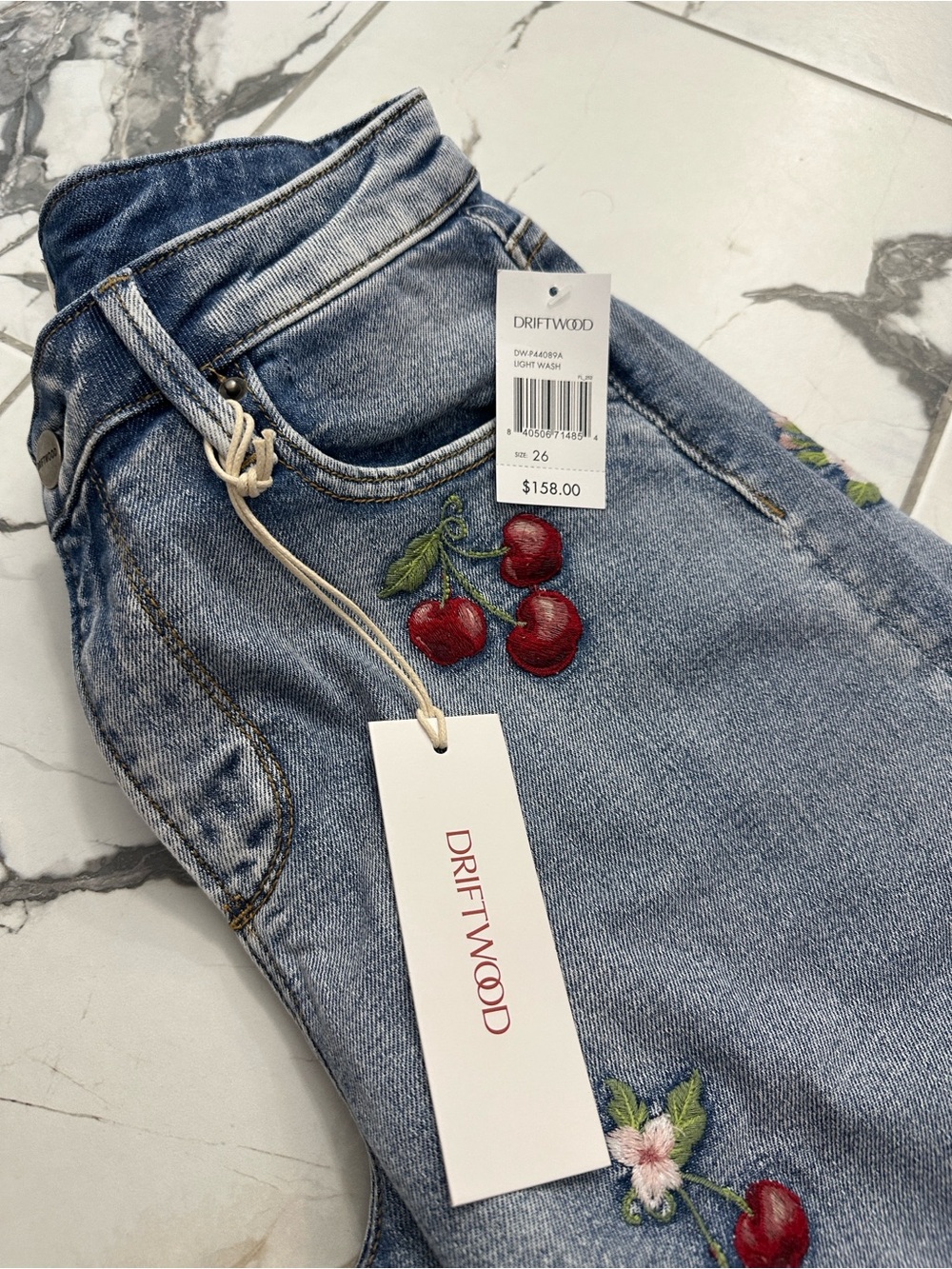 Embroidered Cherry Wide Leg Denim Culottes - Light Blue - Picture 4 of 4